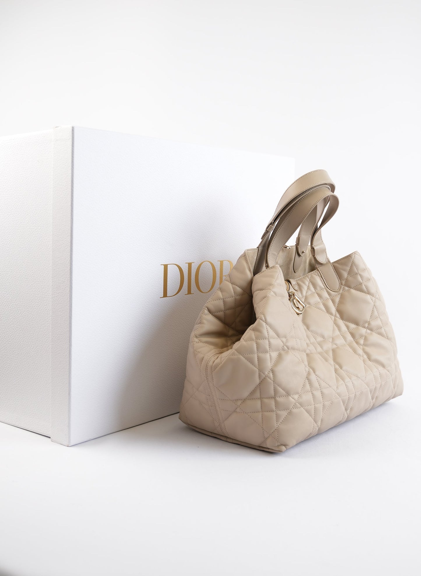 Christian Dior Toujours Powder Beige Macrocannage Bag