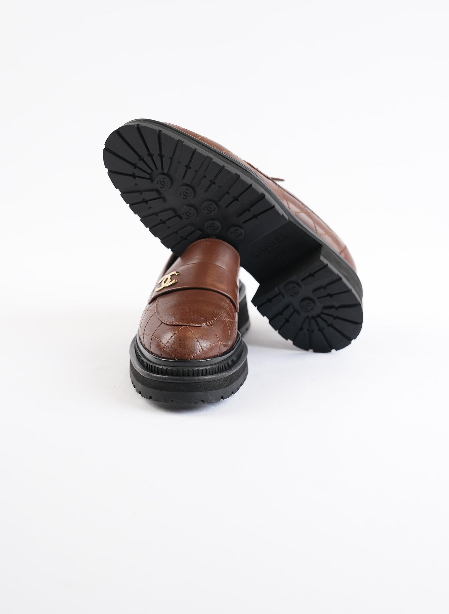 Chanel Calfskin Quilted Interlocking CC Logo Loafers