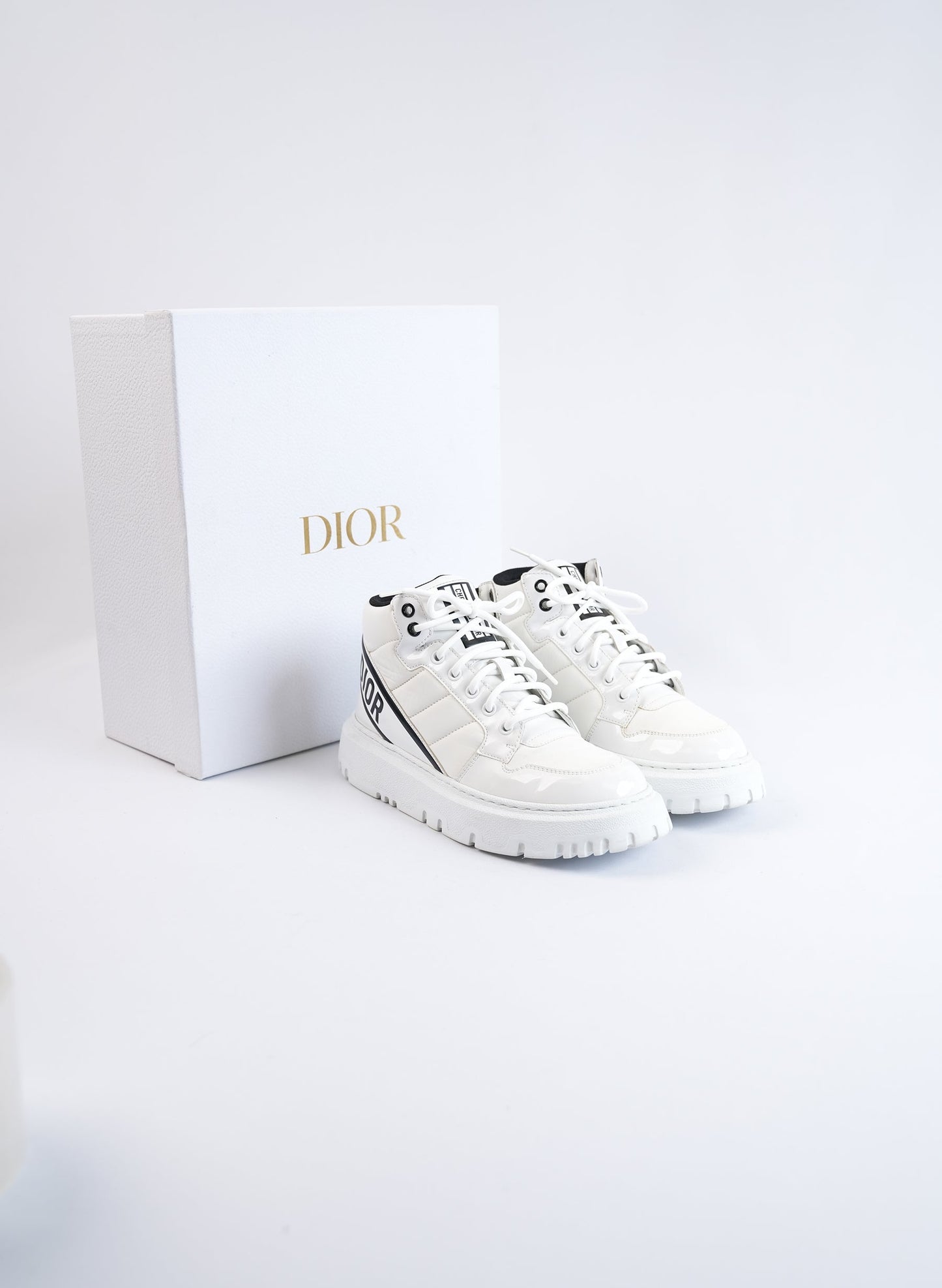 Christian Dior D Player Nylon & Patent Leather High Top Sneakers