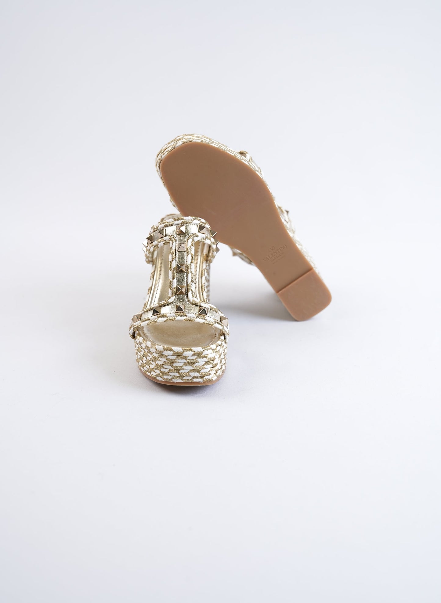 Valentino Rockstud Laminated Nappa Wedge Sandles