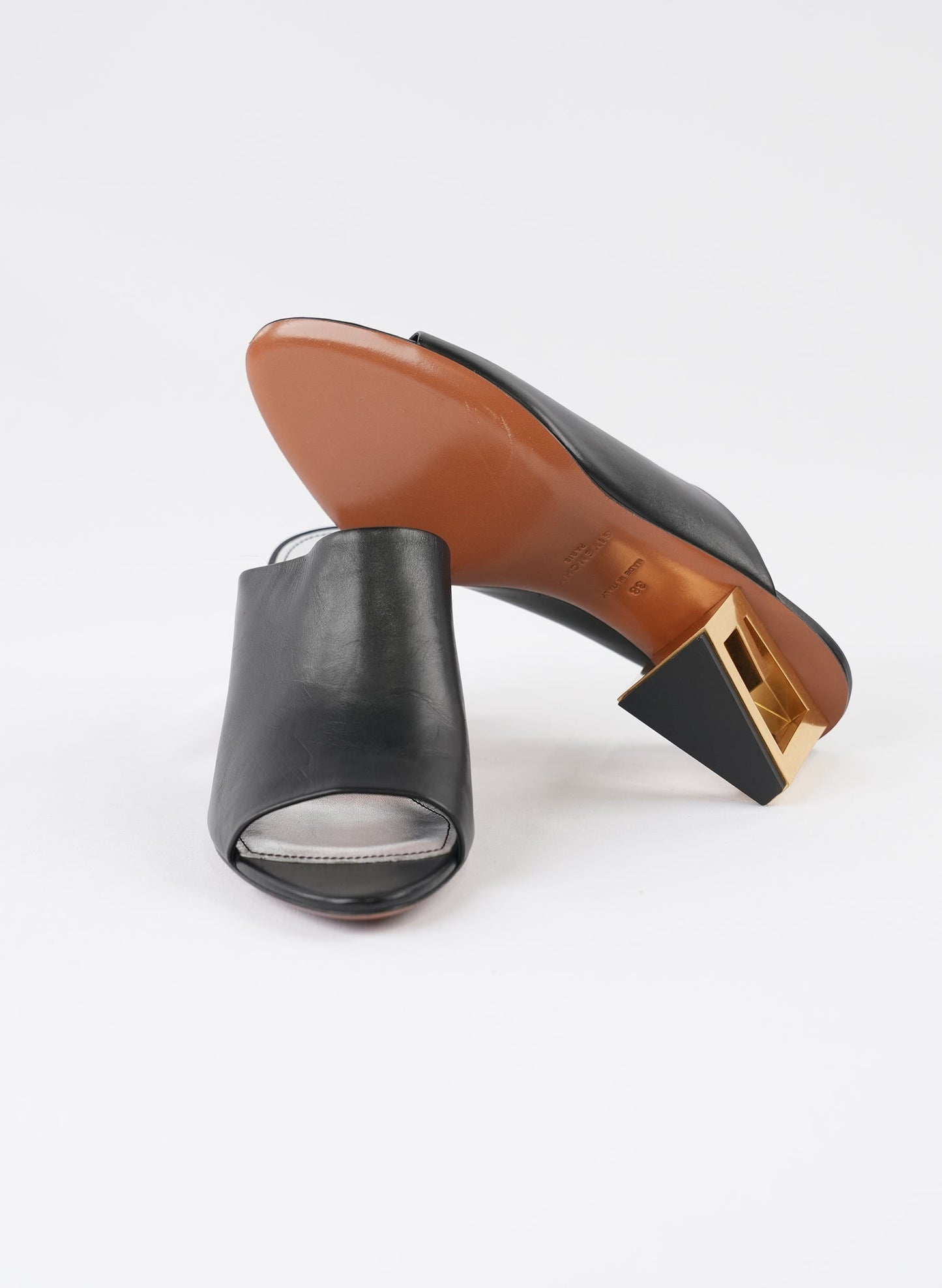 Givenchy Black Leather Triangle Mules