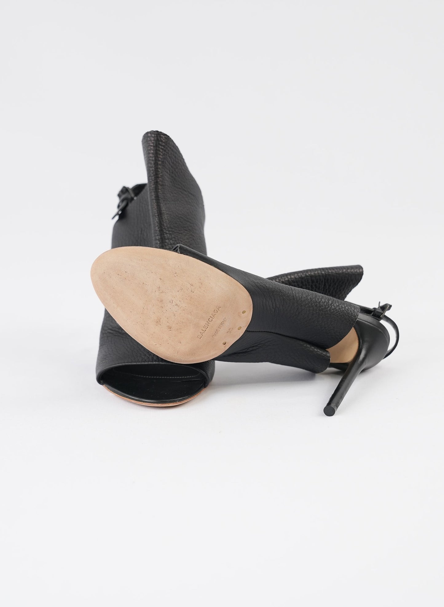 Balenciaga Black Leather Glove Slingback Sandals