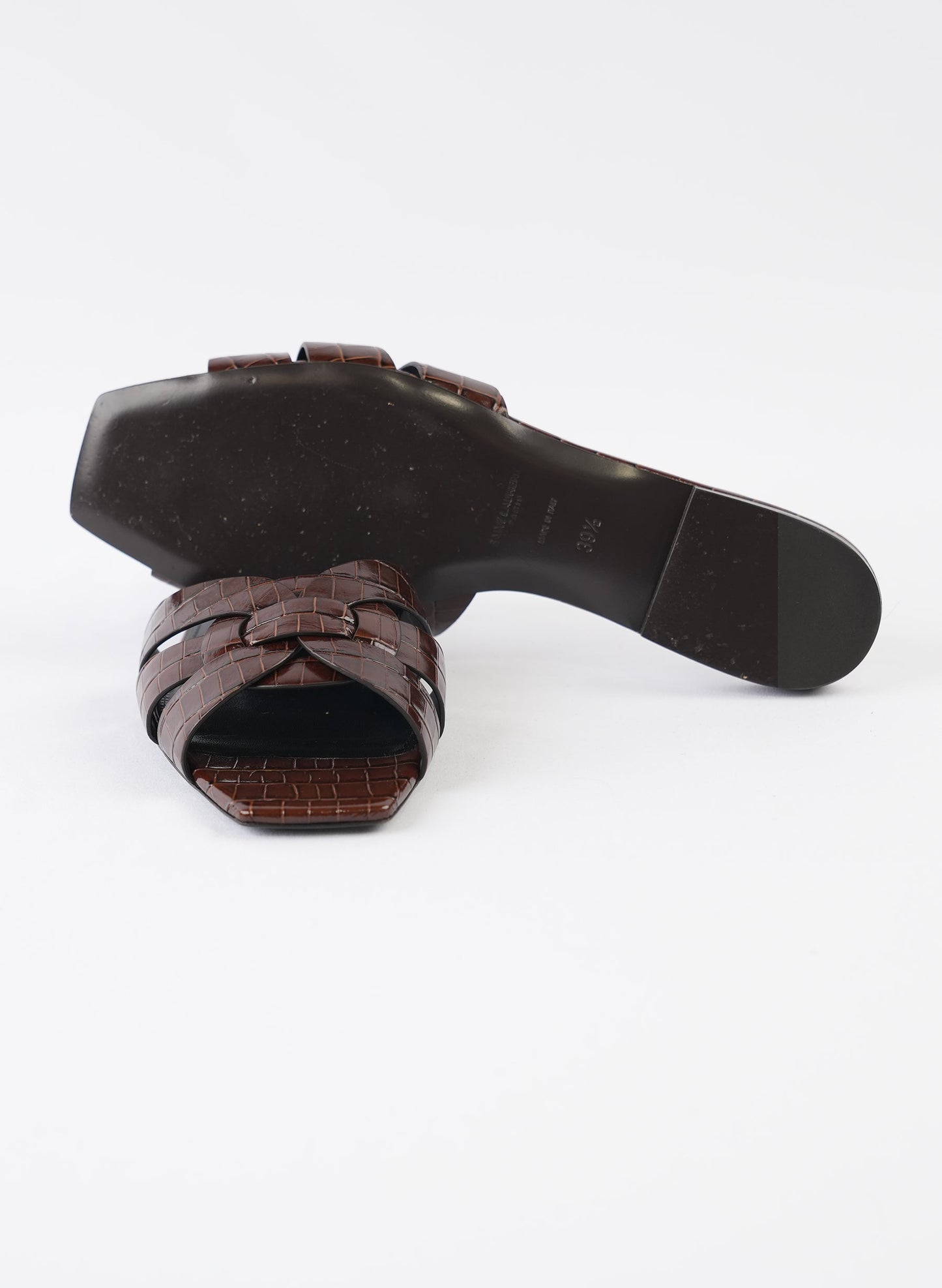Saint Laurent Tribute Croc Embossed Slide Sandals