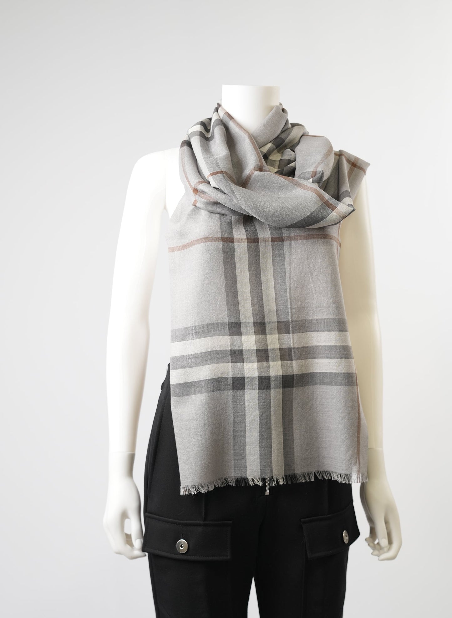 Burberry Grey Plaid Print Scarf