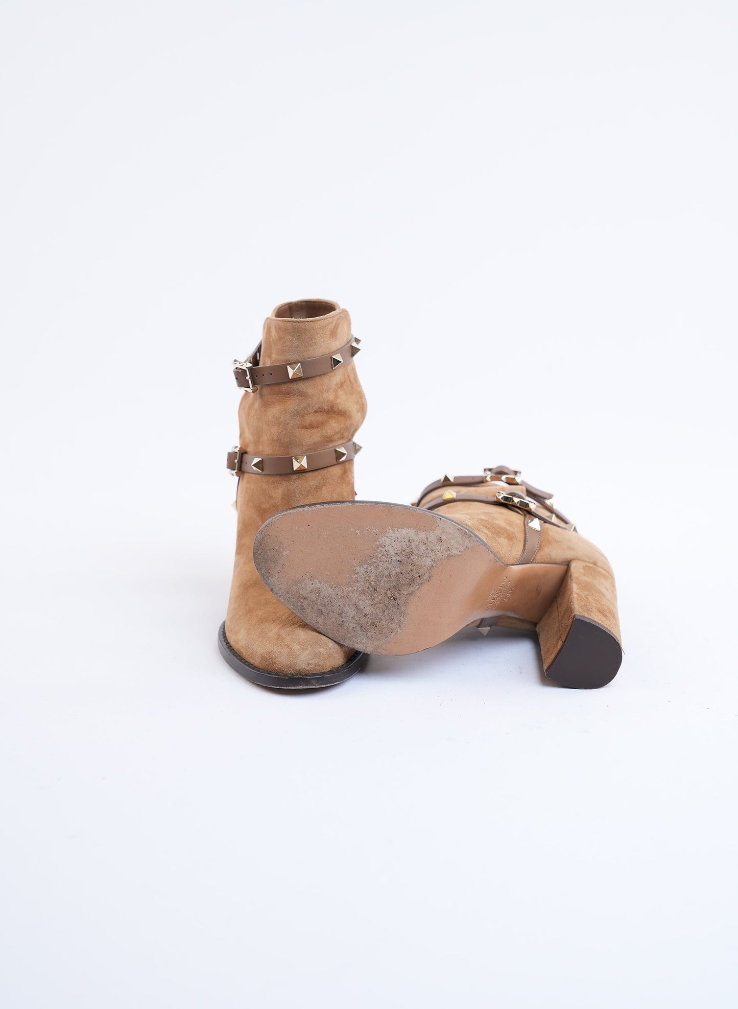 Valentino Rockstud Brown Suede Heel Boots