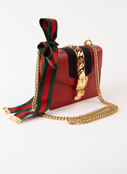 Gucci Mini Sylvie Chain Shoulder Bag in Hibiscus Red Calfskin