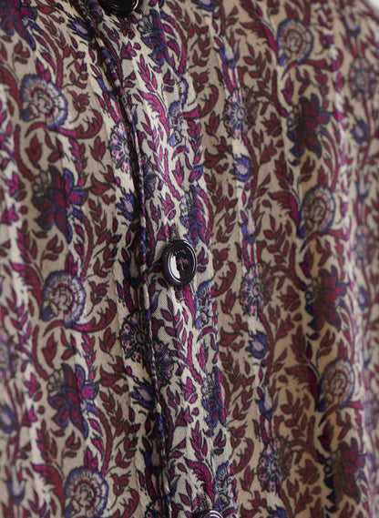Celine Floral Printed Folk Dress with Pekin Stripes