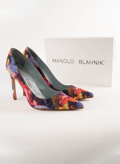 Manolo Blahnik Floral Print Satin BB Pumps