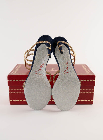 Rene Caovilla Margot Crystal Blue-Gold Sandal 105
