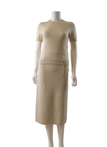 Fendi Cashmere Half-Sleeve Pullover Top and Skirt