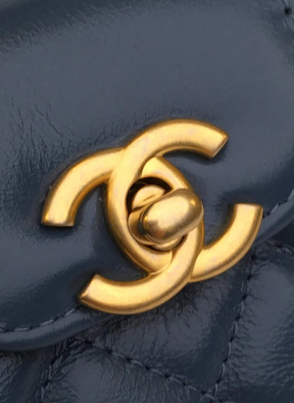 Chanel Micro Kelly Shopping Bag Blue Calfskin