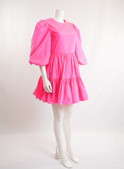 Valentino Neon Pink Puff Sleeves Dress