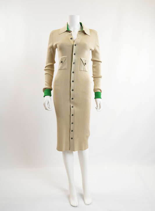 Bottega Veneta Ribbed Knit Stretch Silk Blend Shirt Dress