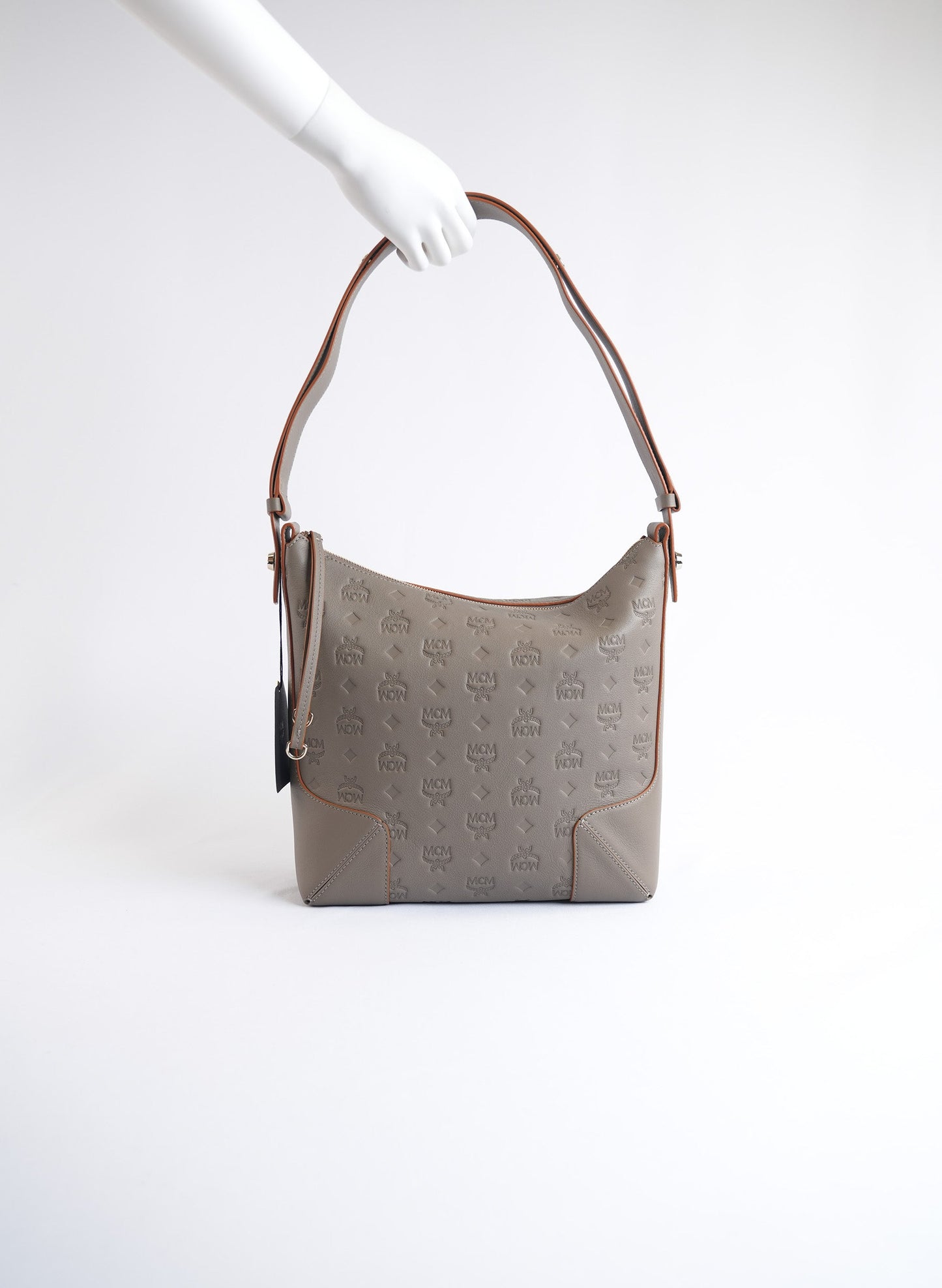 MCM Aren Hobo Embossed Monogram Leather Bag