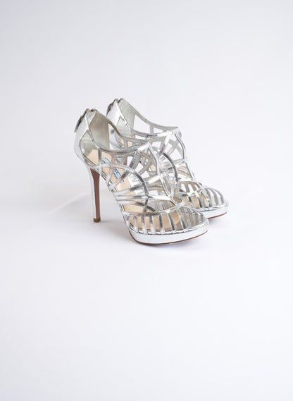 Prada Silver Patent Leather Heels