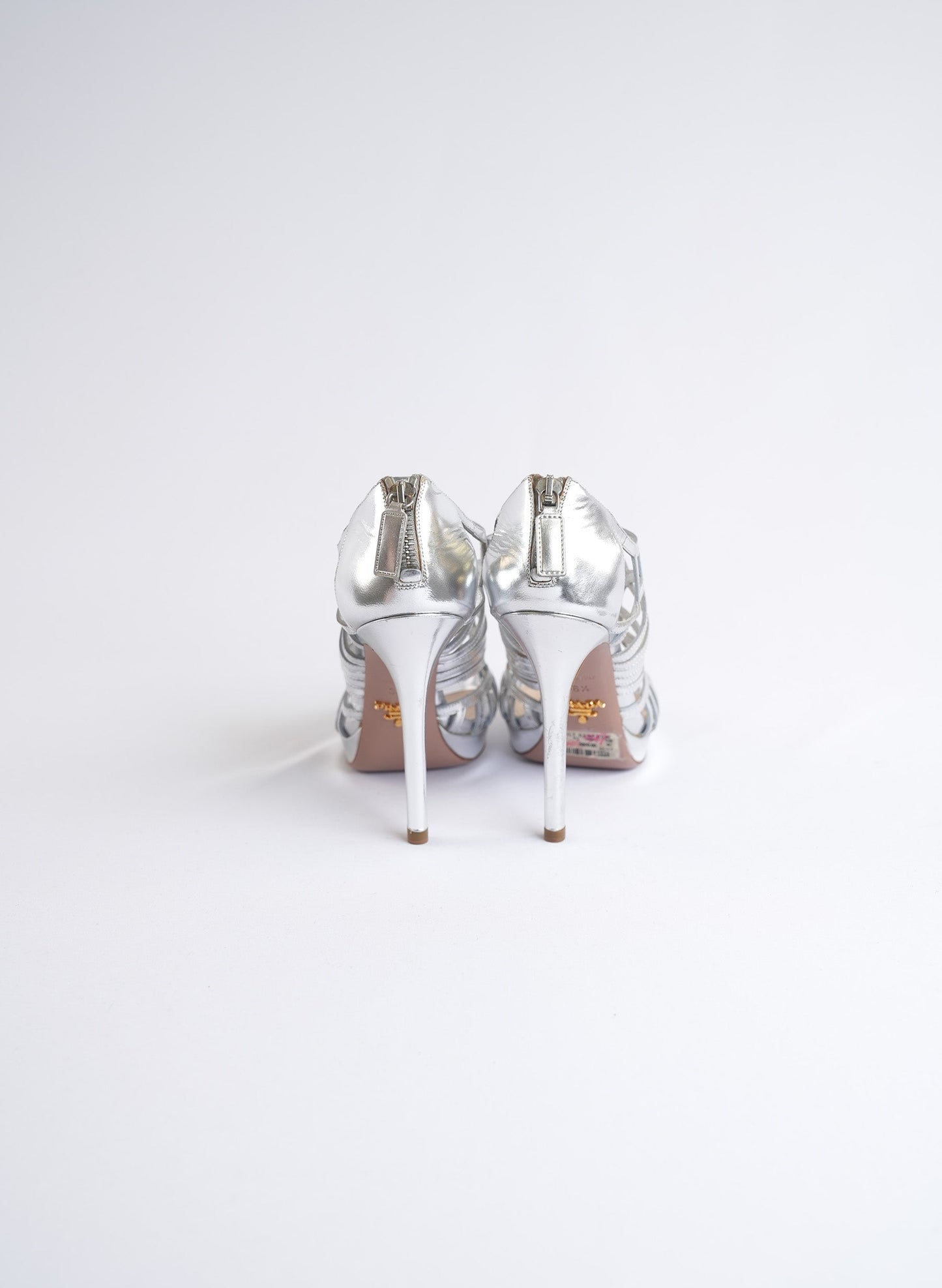 Prada Silver Patent Leather Heels