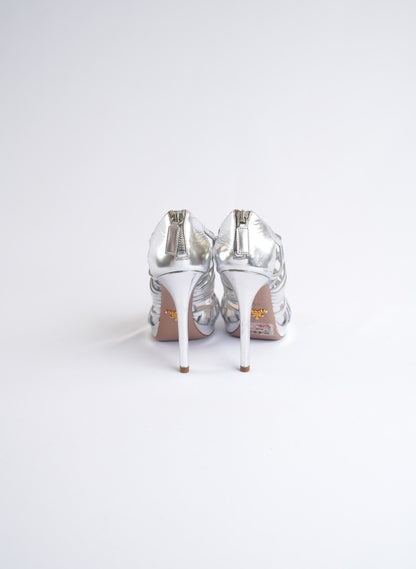 Prada Silver Patent Leather Heels