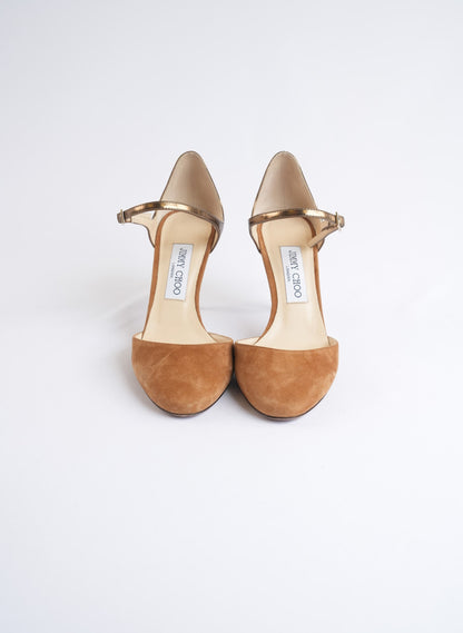 Jimmy Choo Marny 85 Suede Mirror Leather Heels