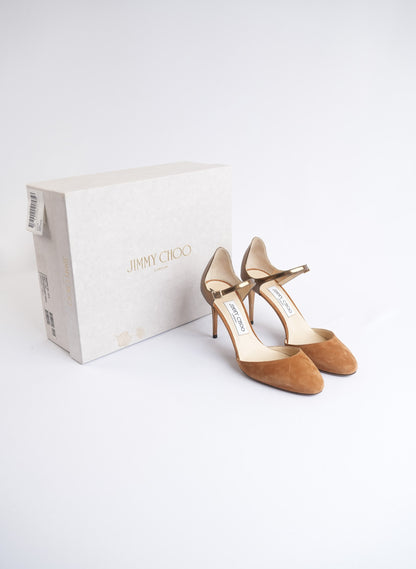 Jimmy Choo Marny 85 Suede Mirror Leather Heels