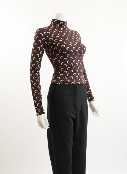 Marine Serre Crescent Moon Print Turtleneck Top