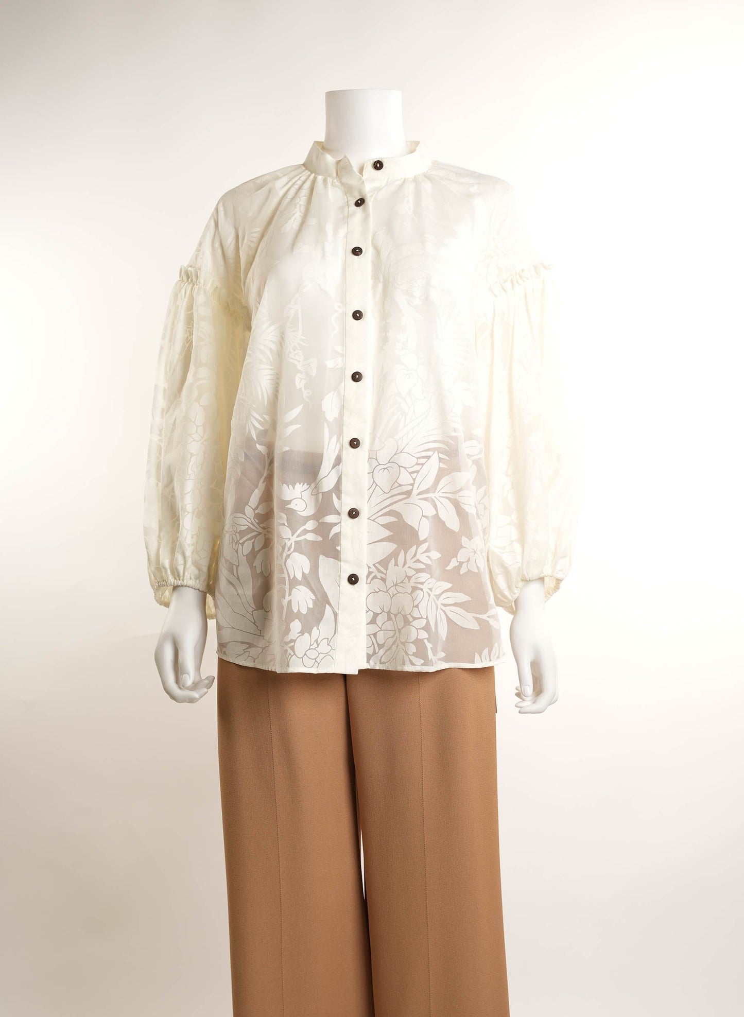 Zimmermann Printed Mock Neck Button-Up Top