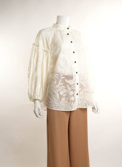 Zimmermann Printed Mock Neck Button-Up Top