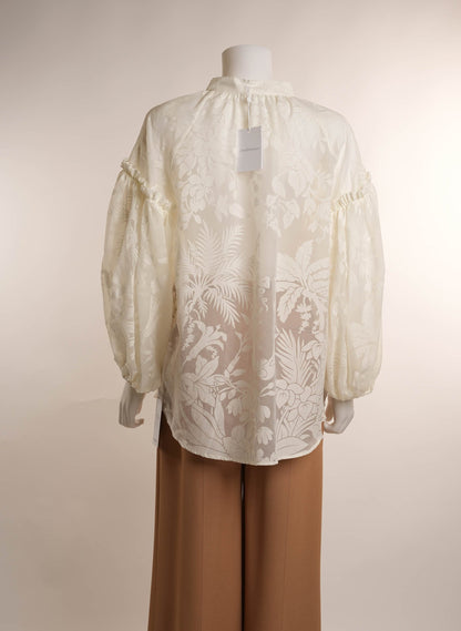 Zimmermann Printed Mock Neck Button-Up Top