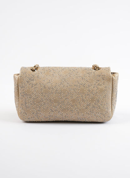 Chanel Beige Iridescent Leather Beaded Classic Single Flap Bag
