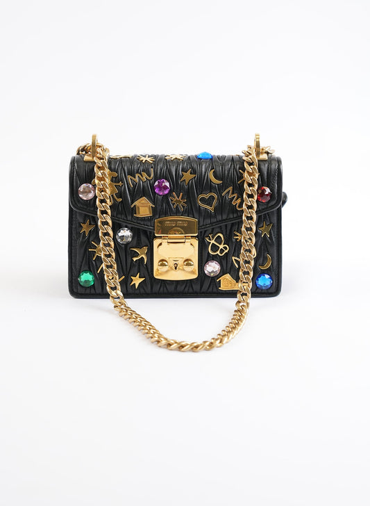 Miu Miu Embellished Leather Crossbody Bag