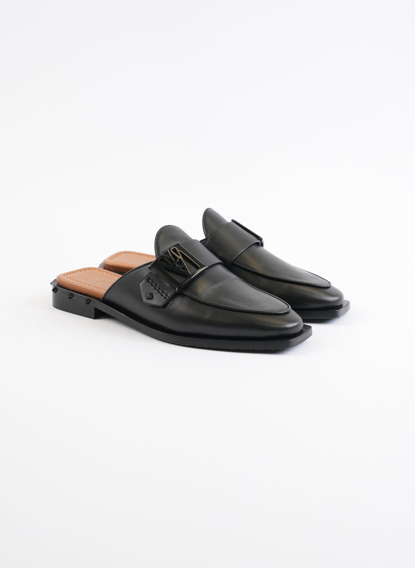 MCM Black Leather Mules