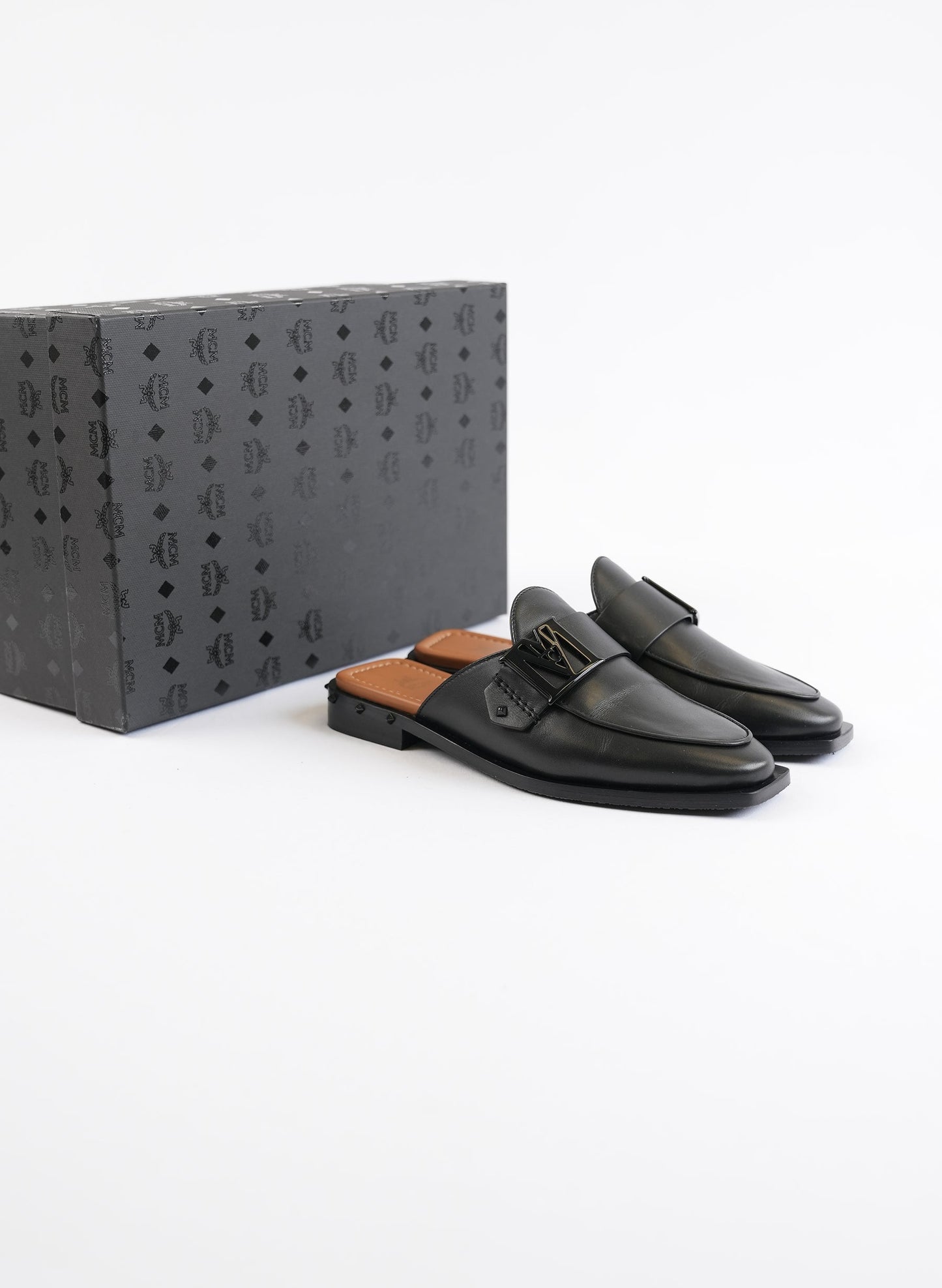 MCM Black Leather Mules