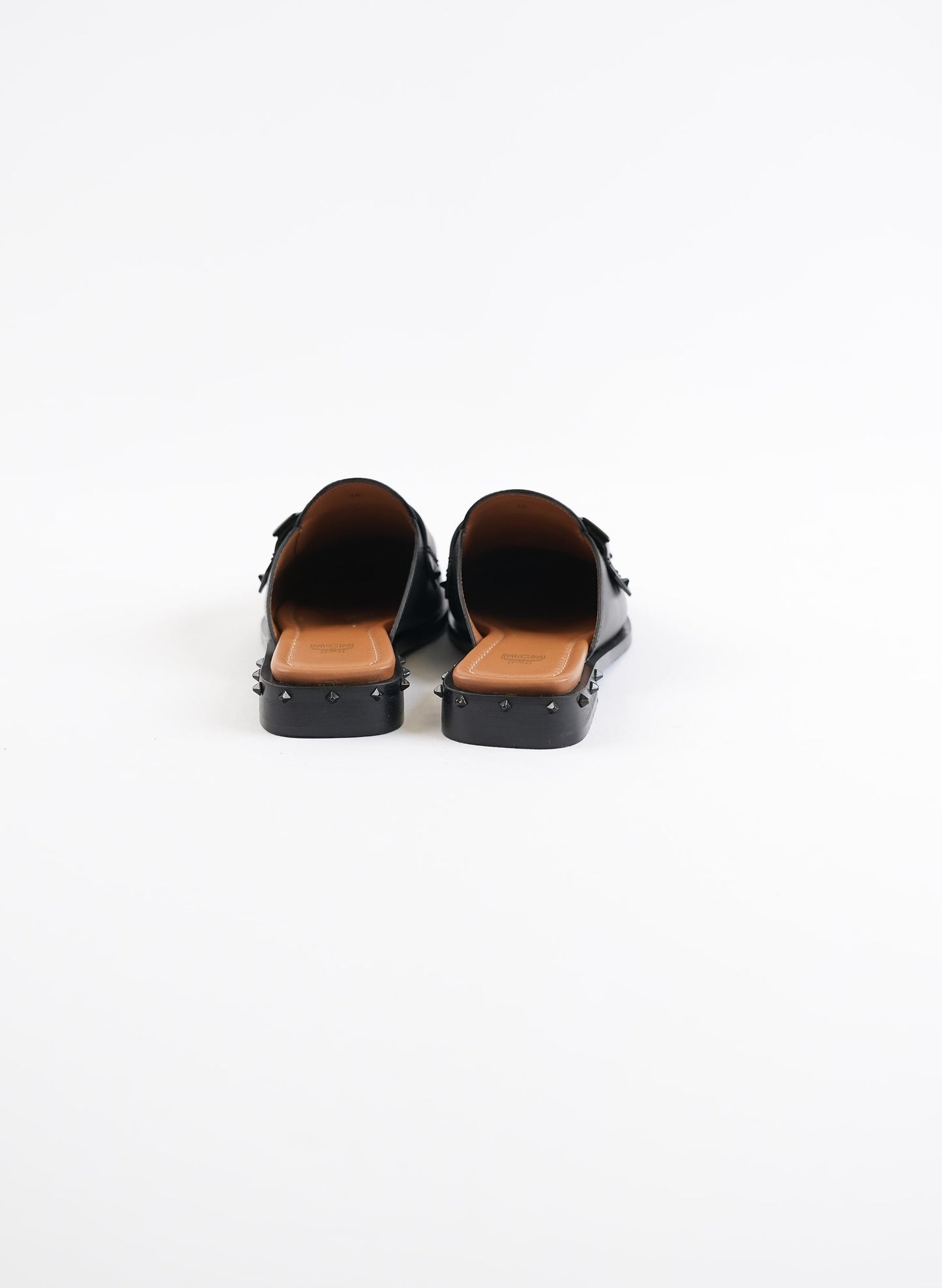 MCM Black Leather Mules