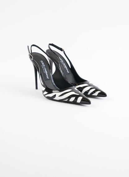 Dolce & Gabbana Black Zebra Slingback 105mm Pumps