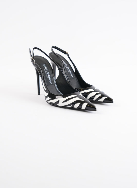 Dolce & Gabbana Black Zebra Slingback 105mm Pumps