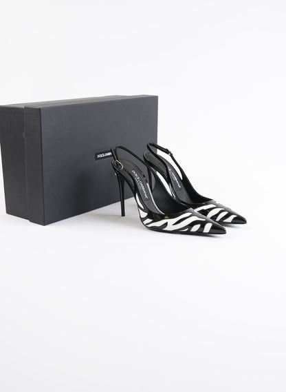 Dolce & Gabbana Black Zebra Slingback 105mm Pumps