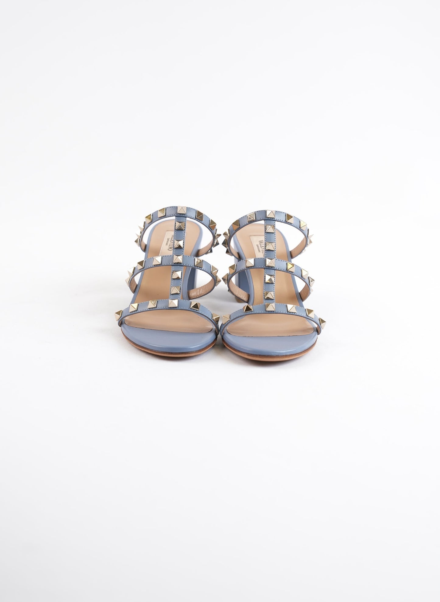 Valentino Blue Rockstud Block Heel Sandals