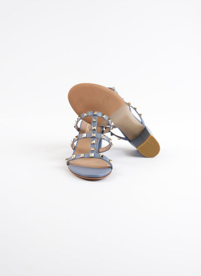 Valentino Blue Rockstud Block Heel Sandals