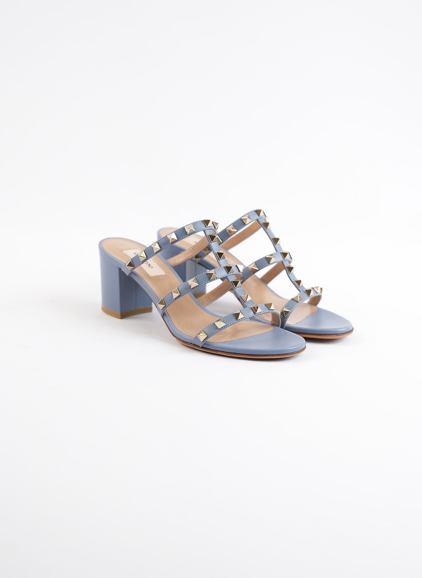 Valentino Blue Rockstud Block Heel Sandals