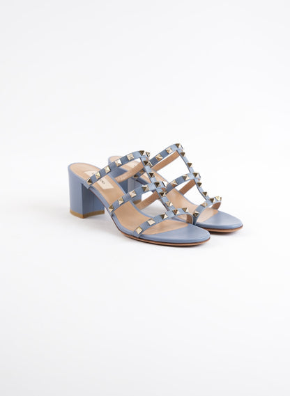 Valentino Blue Rockstud Block Heel Sandals