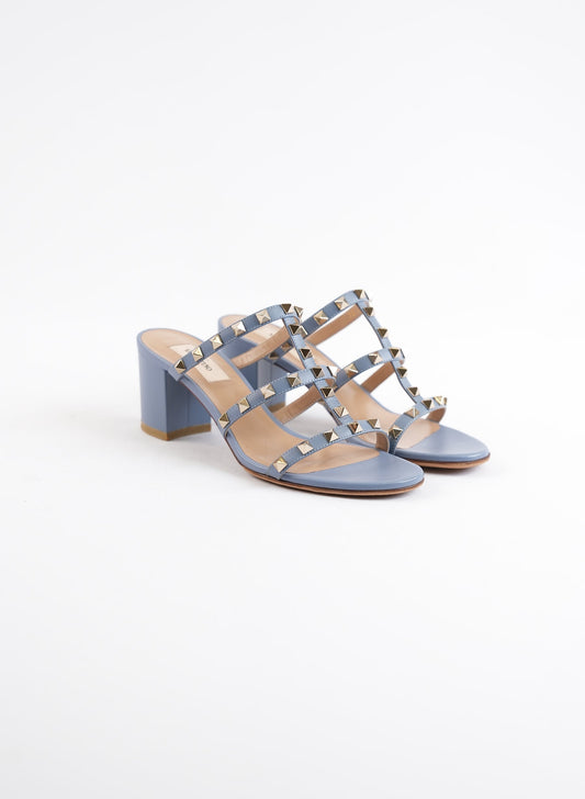 Valentino Blue Rockstud Block Heel Sandals