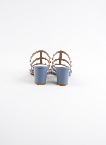 Valentino Blue Rockstud Block Heel Sandals