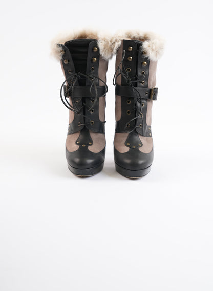 Oscar de la Renta Leather Lace Up Boots