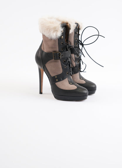 Oscar de la Renta Leather Lace Up Boots