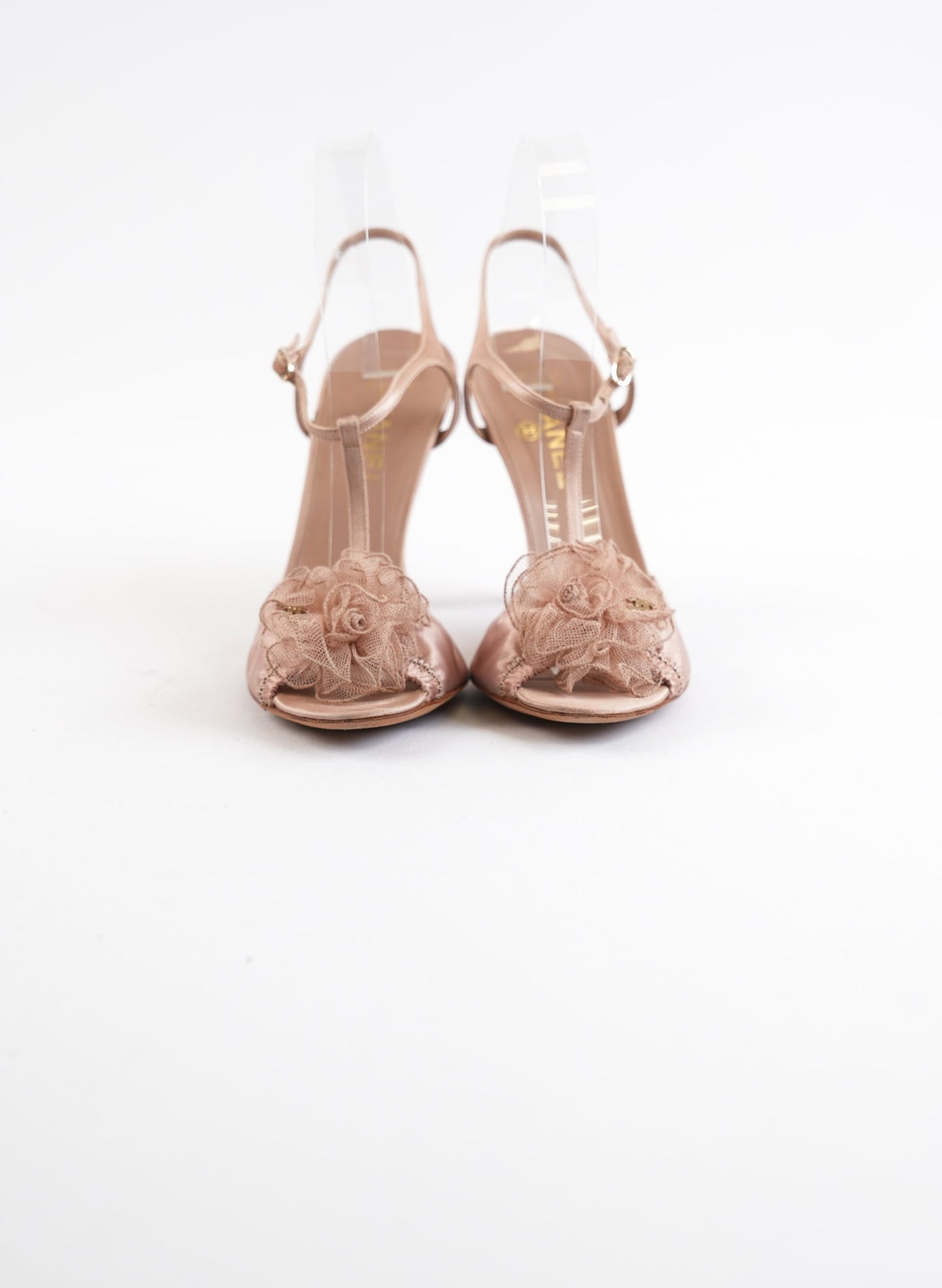 Chanel Pink Satin Slingback Peep Toe Sandals