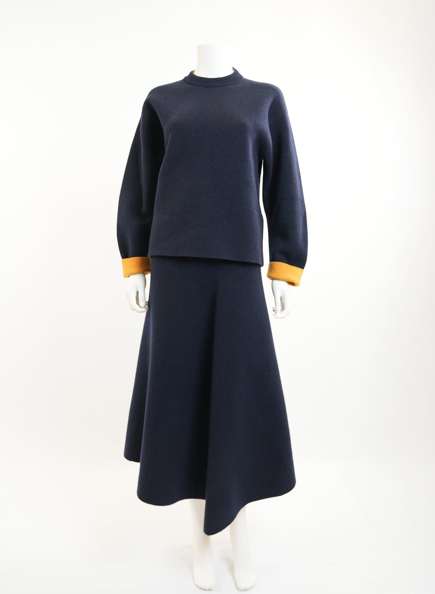 Jil Sander Midnight Blue Sweater Skirt Set