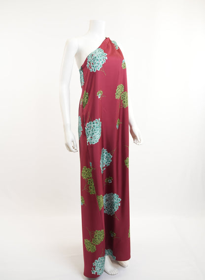 Double J Floral-Print One Shoulder Silk Maxi Dress