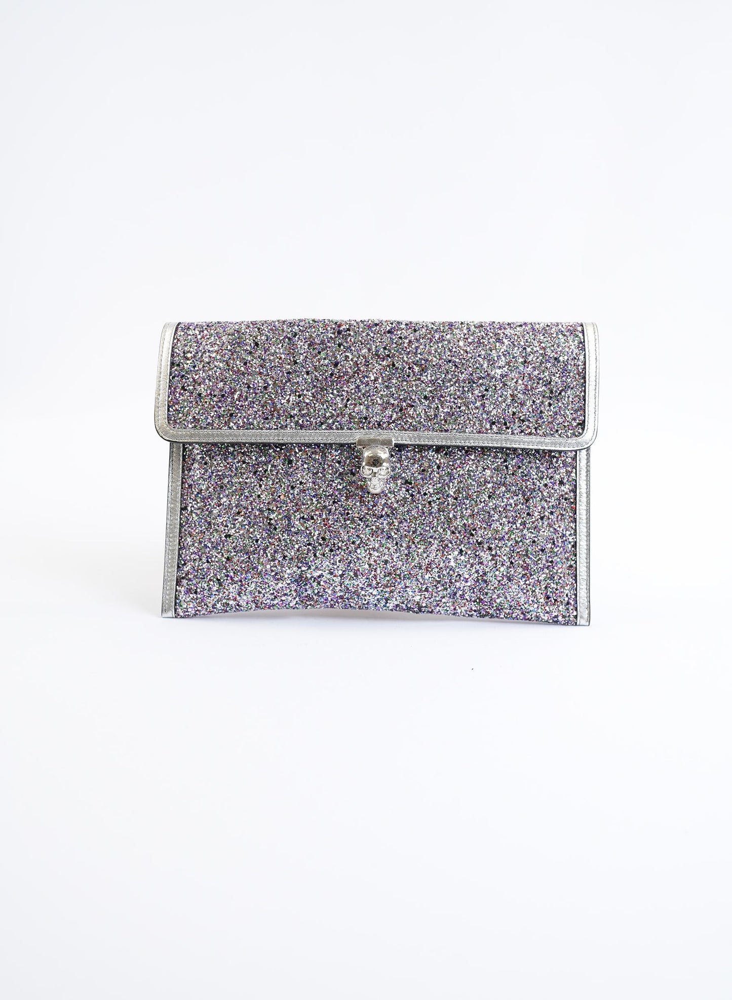 Alexander McQueen Silver Glitter Skull Clutch