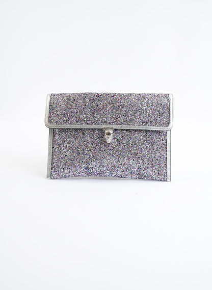 Alexander McQueen Silver Glitter Skull Clutch