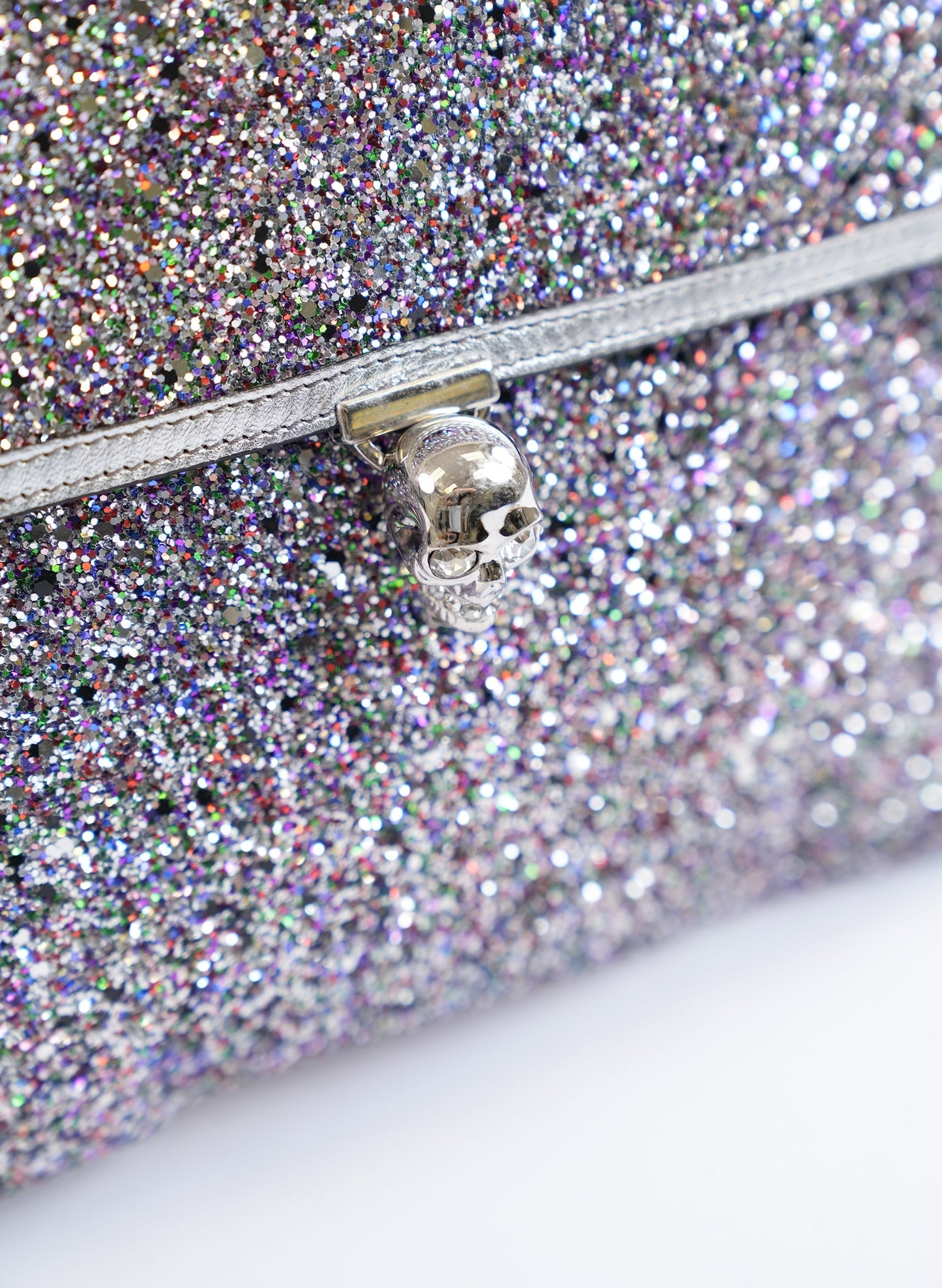 Alexander McQueen Silver Glitter Skull Clutch