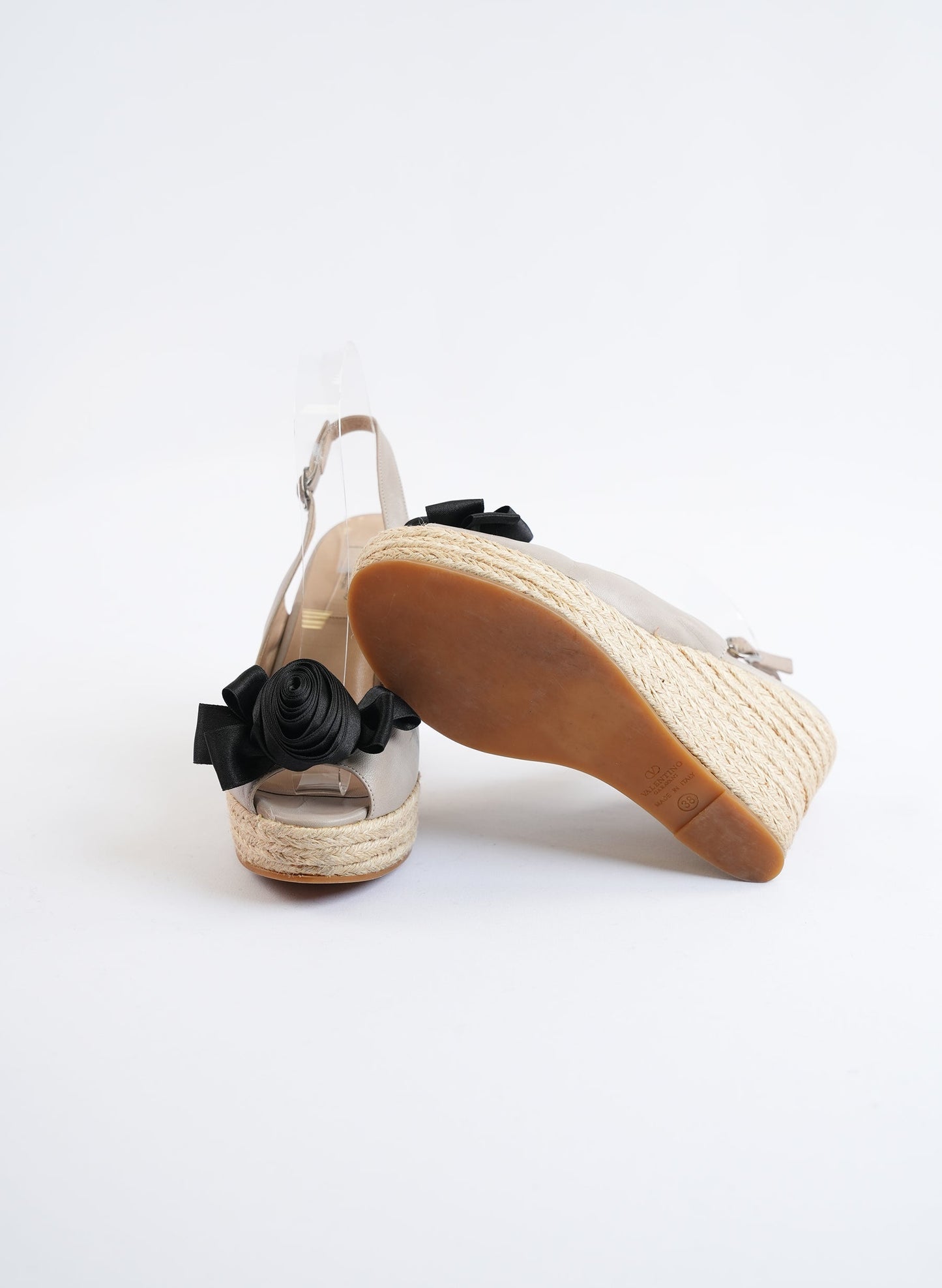 Valentino Leather Satin Rose Slingback Wedges